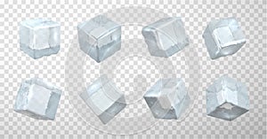 Frozen ice cubes realistic vector illustrations set