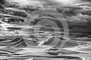 Frozen Ice Dunes on Lake Huron in Black and White