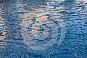 Frozen Ice floes background in Copenhagen canal - cold winter season