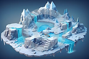 Frozen ice land small rivers isometric. Generate Ai