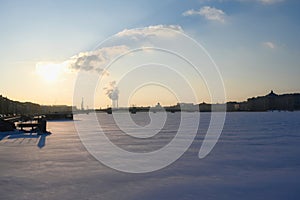 Frozen ice of the Neva River in Saint Petersburg