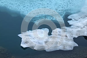 Frozen ice shelf in glacial pool