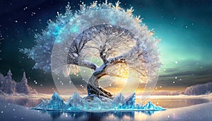 frozen ice tree with frozen water