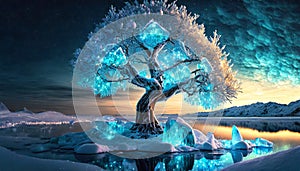 frozen ice tree with frozen water