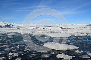 Frozen Icey Landscape with Floating Icebergs in Iceland