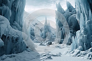 Frozen icy planet landscape outdoor. Generate Ai