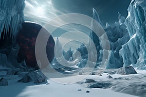 Frozen icy planet landscape snow. Generate Ai