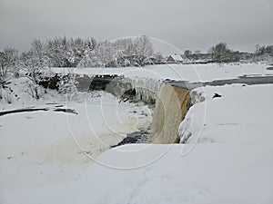 Frozen JÃ¤gala juga waterfall in wintertime in Estonia