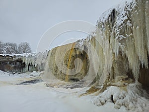 Frozen Jägala juga waterfall in wintertime in Estonia