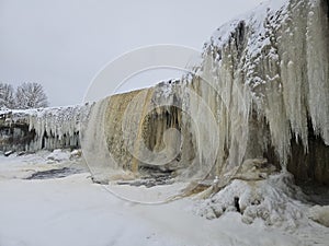 Frozen Jägala juga waterfall in wintertime in Estonia