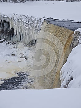 Frozen Jägala juga waterfall in wintertime in Estonia