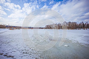 frozen lake in early spring