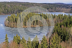 Frozen lake and forest view from the viewpoint