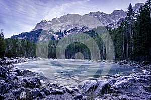 Frozen lake in the German Alps