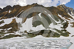 Frozen lake in the High Tatra Mountains