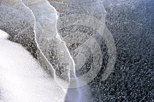 Frozen lake ice formation closeup