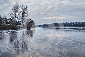 Frozen lake ice surface