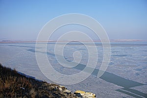Frozen lake in Roumania ,Jurilovca photo