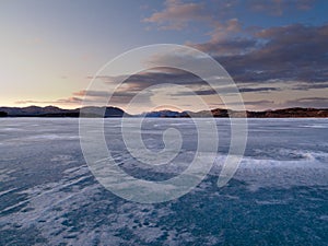 Frozen Lake Laberge, Yukon, Canada