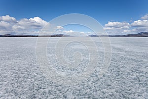 Frozen Lake Laberge, Yukon T., Canada