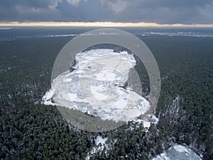 Frozen Lake in Lithuania. Beautiful Winter Nature