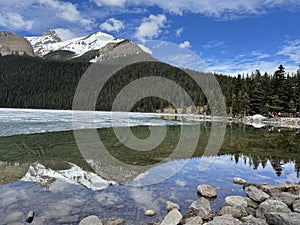 Frozen Lake Louise Lake in Banff National Park