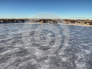 A frozen Lake Madison seen from above by Drone in Winter