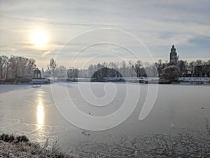 frozen lake in Magdeburg, Germany