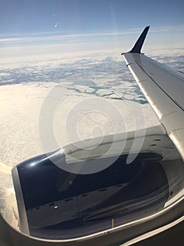 Frozen lake michigan from an airplane