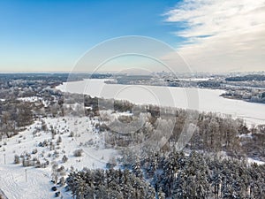 Frozen lake Minsk sea in Belarus