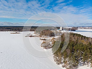 Frozen lake Minsk sea in Belarus