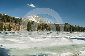 Frozen lake in the mountains.