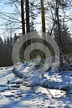 Frozen lake in the mountains