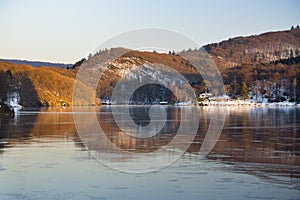 Frozen Lake Rursee Reflections, Germany