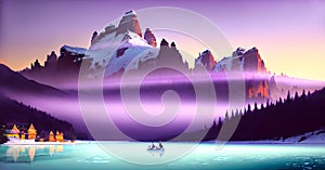 Frozen lake and snow capped mountains Glacier lake scenery Ice Melting Generative ai