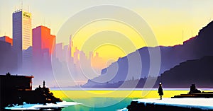 Frozen lake and snow capped mountains Glacier lake scenery Ice Melting Generative ai photo