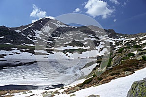 Frozen lake on spring