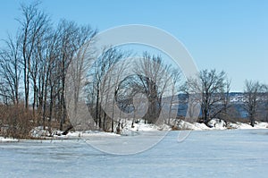 Frozen lake in the spring. spring ice