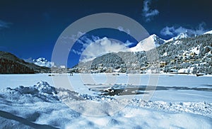 Frozen Lake St. Moritz, wintersport village, Upper Engadin