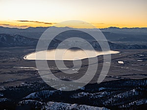 Frozen Lake at sunrise in Washoe Valley Nevada.