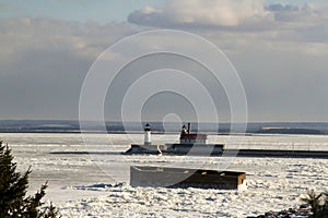 Lake Superior with The Crib and lighthouses, Duluth, MInnesota