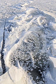 Frozen lake texture. Frost decoration from crushed ice pieces an