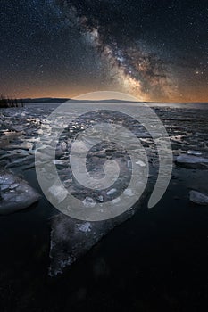 Frozen lake under the stars