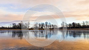 Frozen lake in winter beautiful colors.