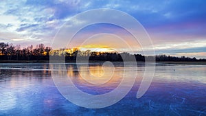 Frozen lake in winter beautiful colors.