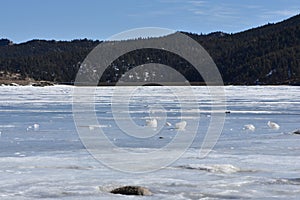 Frozen Lake, Winter in Colorado, Barker Meadow Reservoir, Nederland photo