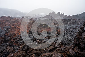 Frozen lava. Lava flows of Tolbachik volcano, Kamchatka peninsula, Russia