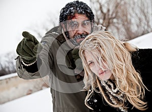 Frozen lost couple winter struggle