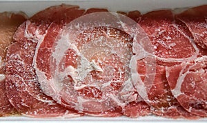 Frozen meat in foam package