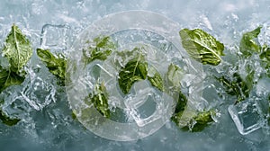 A frozen mint cube encased in transparent ice
